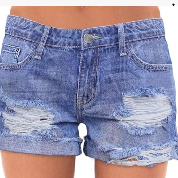 Roswear Women's Ripped Mid Rise Stretchy Denim Jeans Shorts Size L - Picture 3 of 3